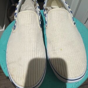 Vans Men's Cream and Blue Slip-On Loafers